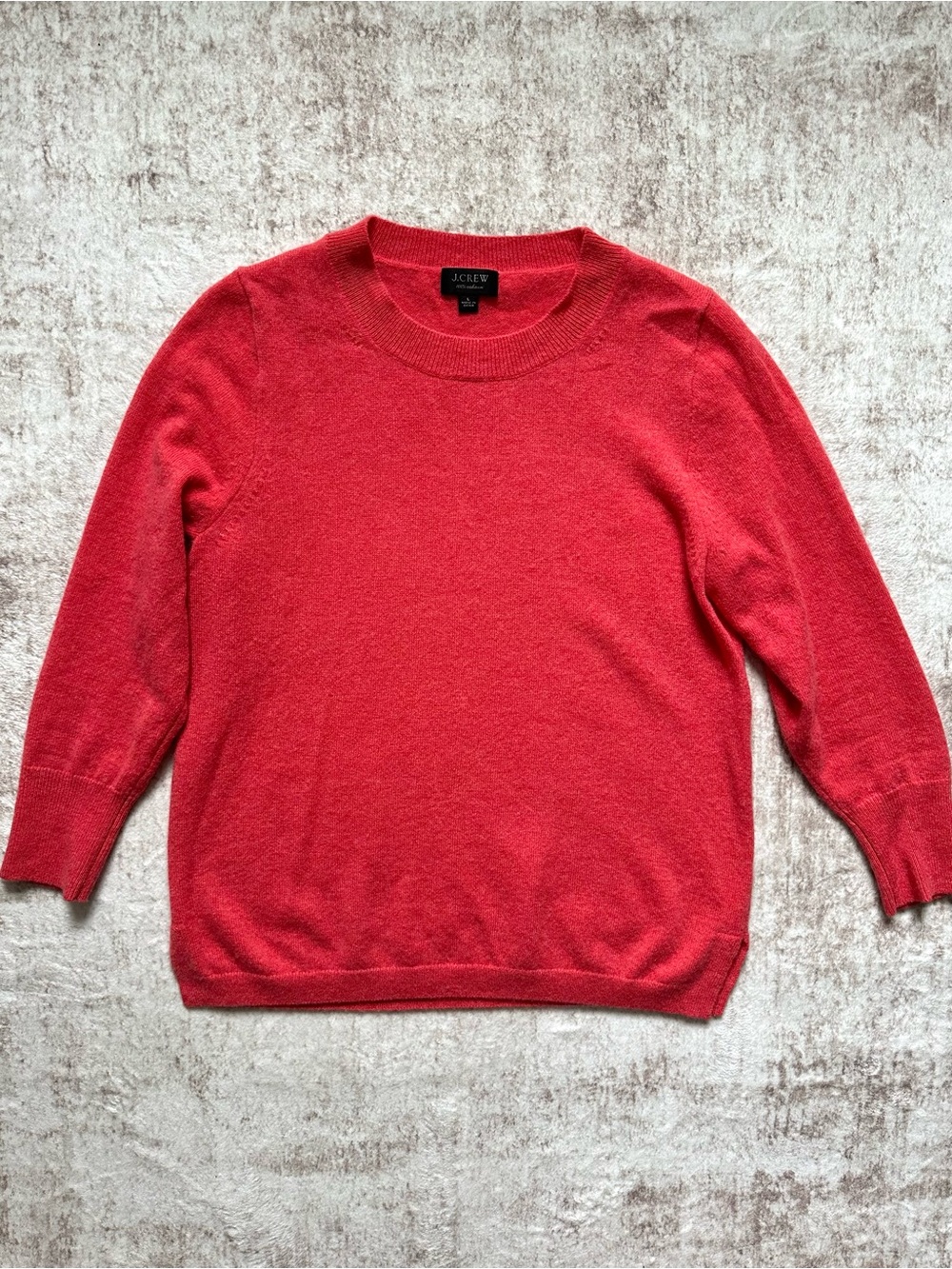 J.Crew Three-quarter Sleeve Everyday Cashmere Crewneck Sweater in Heather Flame - Picture 2 of 5